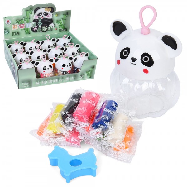 245283 Тісто для ліплення MK 5786 10кольорів, у стіках, аромат, формочка, колба(панда) 9-7-7см,12шт в дисп.