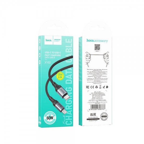 214917 Кабель USB Hoco X102 Type-C to Type-C 60W (Чорний)