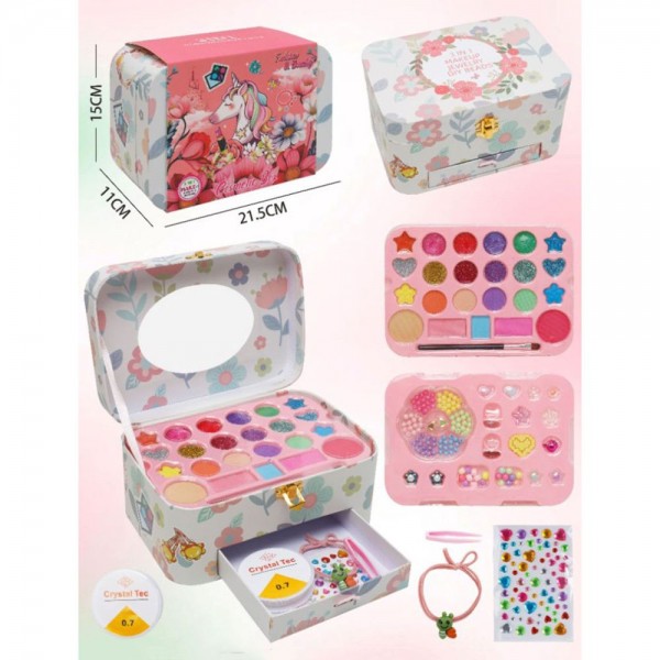 249267 Косметика LD6321A скринька, тіні,палетка.кольори,бісер,намистини,волосінь, наліпки.22-15,5-11см