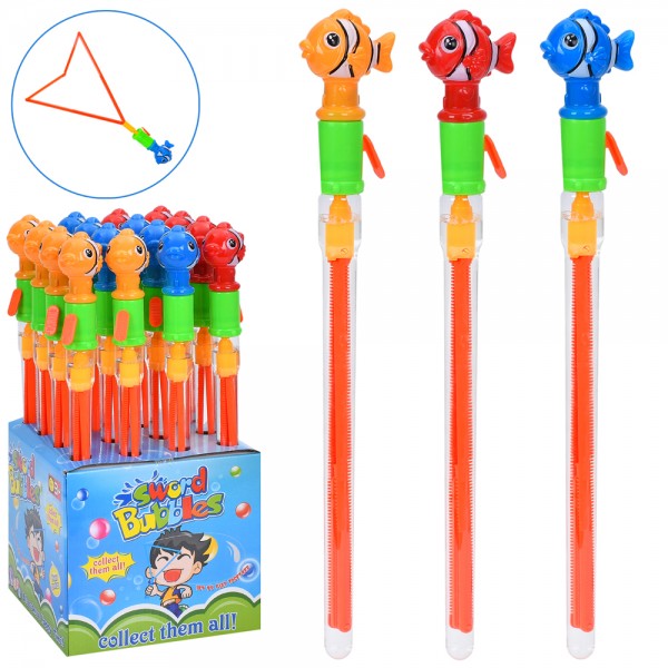 218555 Мильні бульбашки 922-307 меч, кришка-рибка, 16 шт. (3 кольори) в диспл., 22-46-22 см.