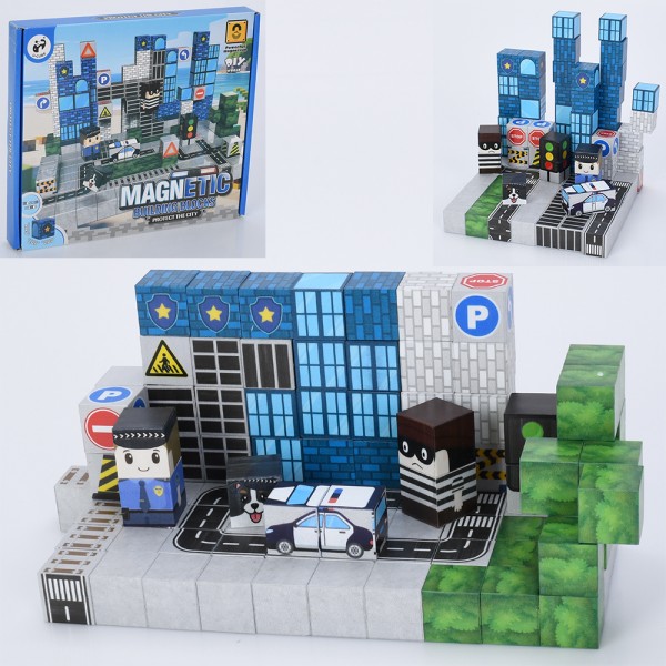 246511 Конструктор 2032-2034 магнітний, поліція, куб 2см, 2 в. (100дет, 110дет), в кор., 24-21-2,5см