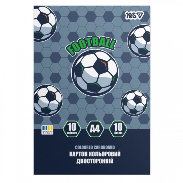 259556 Картон кольоровий двосторонній Yes "Football", 10 аркушів, А4, папка