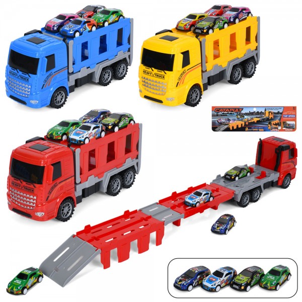 248611 Трейлер 2090 інерція,24см,2в1(трек,65см,запуск)машинка7см,4шт,мікс видів,у пакеті,24-20-8см