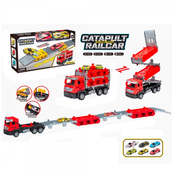 248613 Трейлер 708-899B інерція, 22см, гумові колеса, 2в1(трек 90см),машинка7см2шт,в кор-ці29-16-8,5см