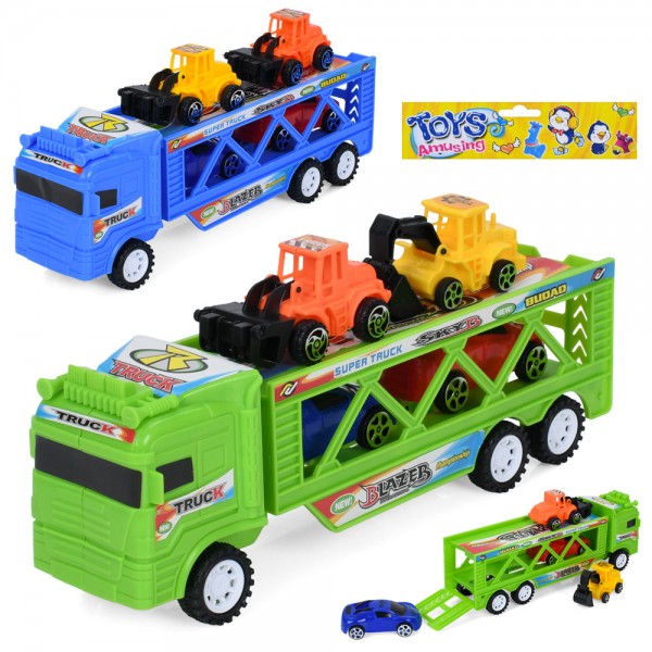 248615 Трейлер 899-200інерція, 28см,будтехніка 2шт, машинка 2шт, мікс кольорів. у пакеті, 18-35-7см