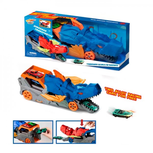 248616 Трейлер LA-389Bкорпус диноз34,5см,трек с запуском,машин7см2шт(метал) в кор-ці, 34,5-14,5-8,5см