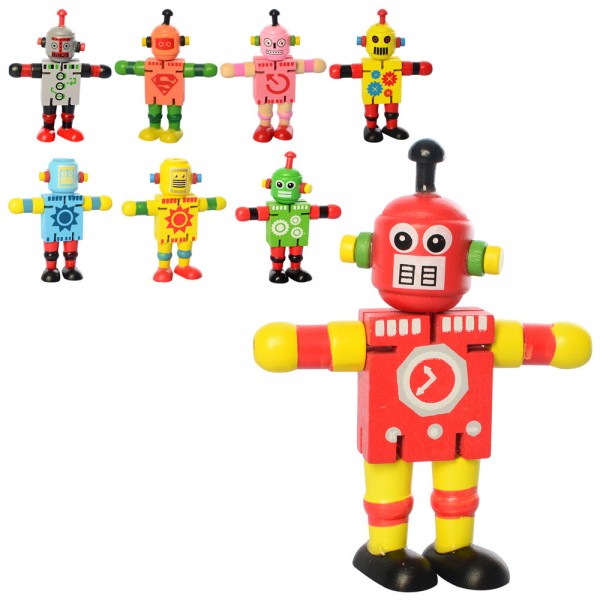 96575 Дерев'яна іграшка Смикунець MD 2325 робот, 8 видів, кул., 11-9-3 см.