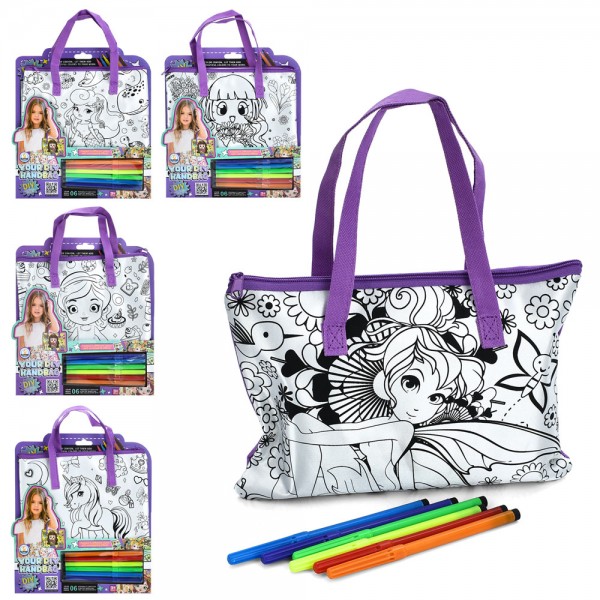 224407 Набір для творчості Z186-4A-B-C-D-E сумка-розмальовка,1 відділення,застібка-блискавка,фломастери,5ид