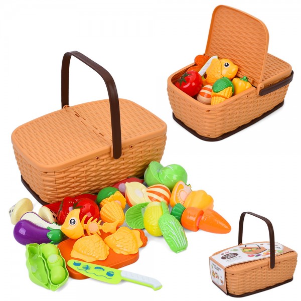 245453 Продукти CF-79 на липучці, овочі, дошка, ніж, корзина, 30пр, в карт.обгортці/у пак.,26,5-10,5см