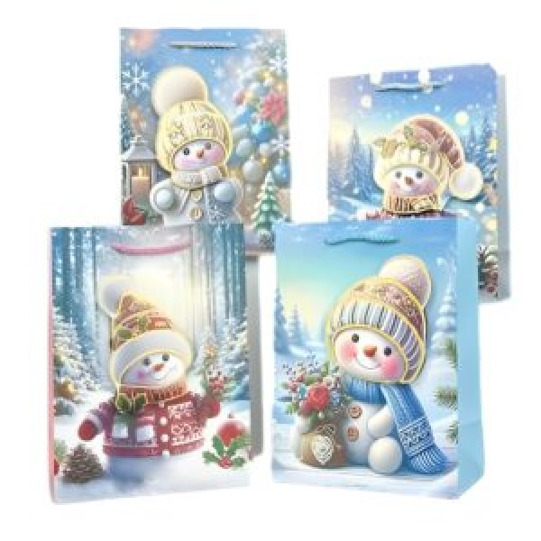 262314 Пакет новорічний паперовий L "Snowman 3D" 30*41.5*12см