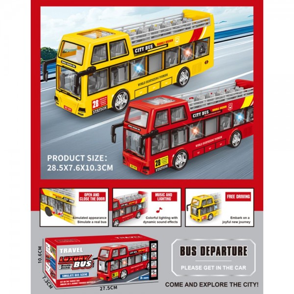 249150 Автобус 2387  двоповерховий, 27,5см, музика, звук, світло, їздить, 2 кольори,бат,кор.28-11-7,5см