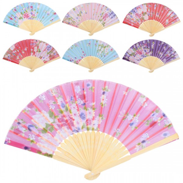 249853 Віяло YG0448  21см, квіти, дерево+тканина, мікс видів, кул., 12см