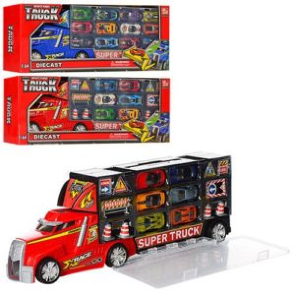 249158 Трейлер SQ80506-AF-SQ80512-F 1:64,контейнер з відділ.для машин,машинки(метал)2види.2кольори,кор.