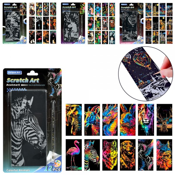 243667 Набір для творчості MG-071B-C-D-G  гравюра, 12шт, кольорова, паличка, 4 види, на листі, 12-22-1см