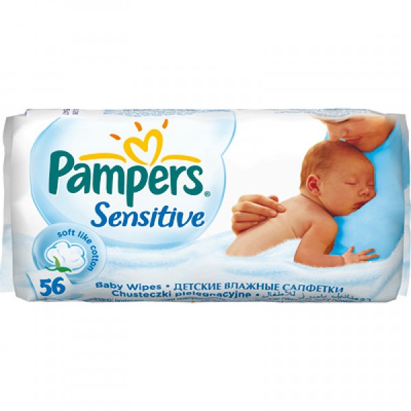 177653 Серветки вологі Pampers Sensitive, змінний блок, 56 шт