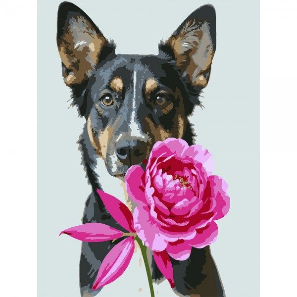247701 Картина за номерами Strateg Пес з півонією 30Х40 (SS-1310)