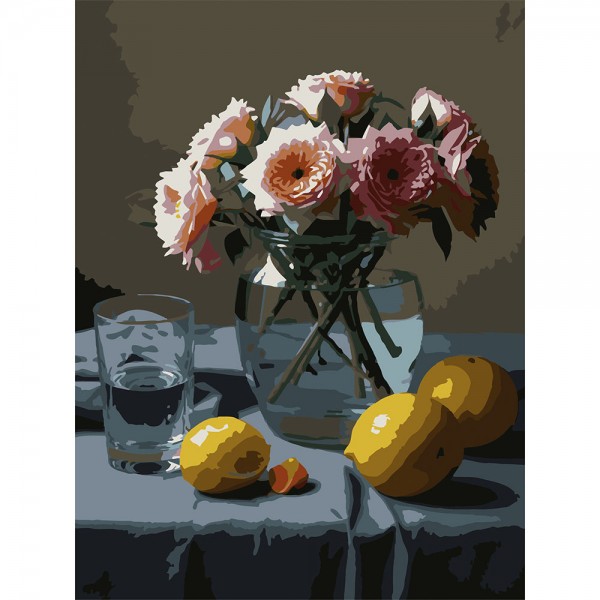 247702 Картина за номерами Strateg Квіти й лимони 30Х40 (SS-1316)