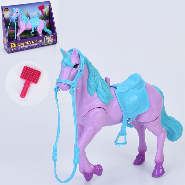 246482 Конячка 3212A-2 єдиноріг, 18см, звук, рухливі ноги та хвіст (механіч), гребінець, бат(табл), в кор.