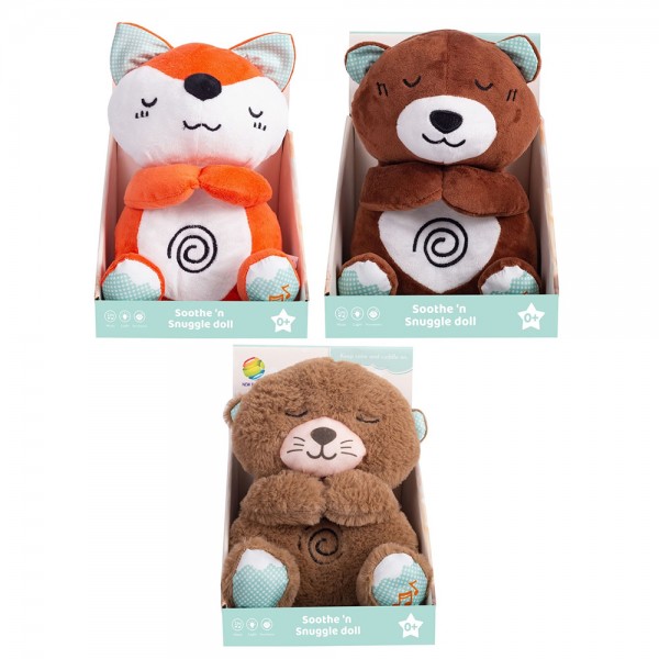 246522 Нічник 85088-85288-85488 тварина, 24-15-10см, плюш, світло, муз., рух. живіт, 3 види ,бат,кор.,