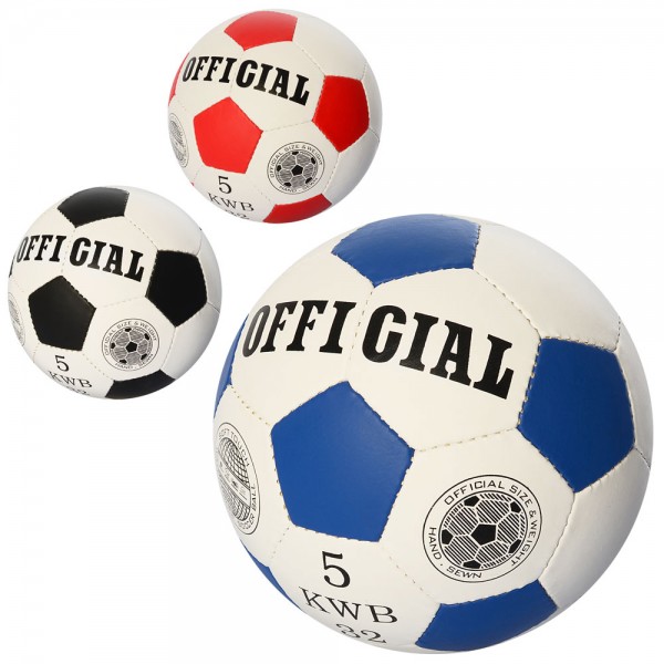 65824 М'яч футбольний OFFICIAL 2500-202 розмір 5, ПУ, 32 панелі, ручна работа, 350-360г,3 кольори,кул.