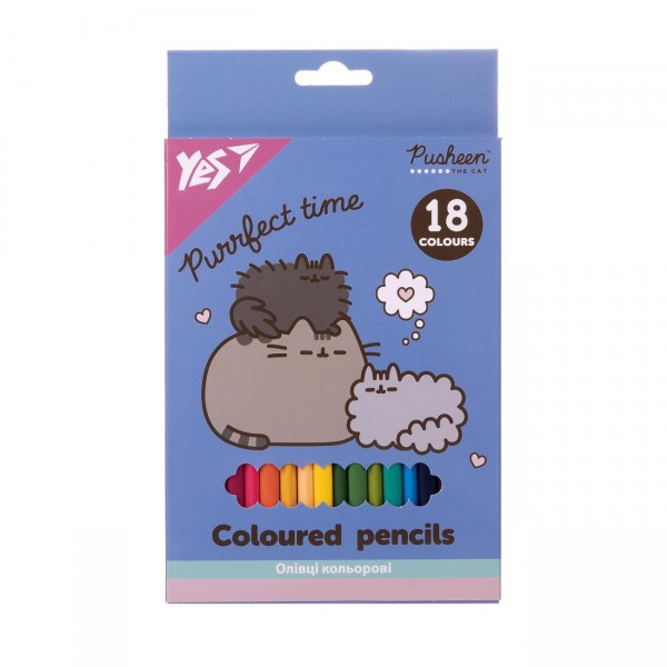 224541 Олівці кольорові Yes 18 кол. "Pusheen"