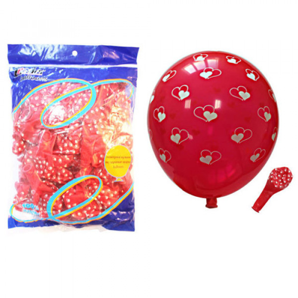 3298 Кульки повітряні "LOVE" (мал. по всій кульці), стандарт, 23см, 9/GL1C-100, червоні, 100шт/уп. Leader