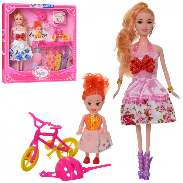 93589 Лялька з вбранням HF8825 сукні 6 шт., дочка, велосипед, шолом, мікс видів, кор., 30-32-5 см.