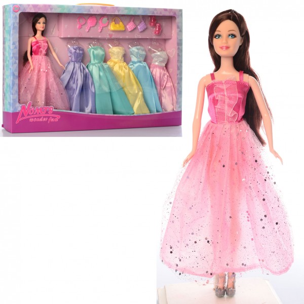 93591 Лялька з вбранням LR1305C сукні 5 шт., сумочки, гребінець, люстерко, взуття, кор., 52-33-6 см.