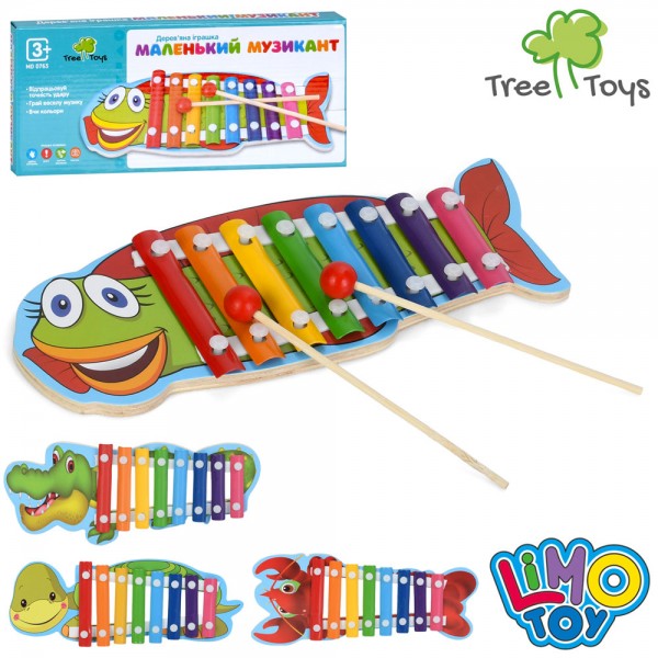 245088 Дерев'яна іграшка Ксилофон MD 0763 28см, 8 тонів, 2 палички, 4 види, в кор-ці, 29-13-9см