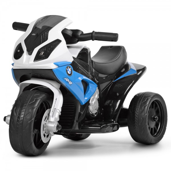 50536 Мотоцикл JT5188L-4 1мот.6V,акум.6V4,5A,муз.,шкір.сидін.,висота до сидін.26см,синьо-білий,69-35-44см.