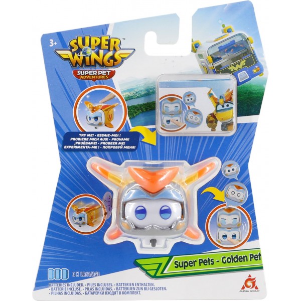 184528 Ігрова фігурка Super Wings Super Pet Золотий Хлопчик (Golden Boy pet), світло