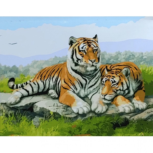151006 Набір для розпису по номерах Сім'я тигрів на відпочинку Strateg розміром 40х50 см (GS053)
