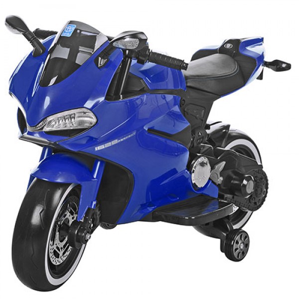 25345 Мотоцикл M 3467EL-4 2 мотори 35W, акум. 12V7A, колеса EVA, світло, шкіряне сидіння, синій.