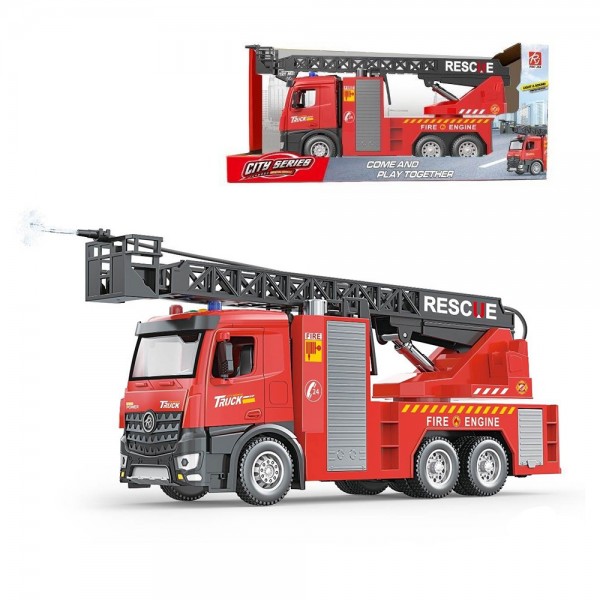 263059 Пожежна машина RJ2806A  інерц,вишка,38см,1:12,відчин.двері,зв,світ,бризк.водою.рух.дет.гум.кол.