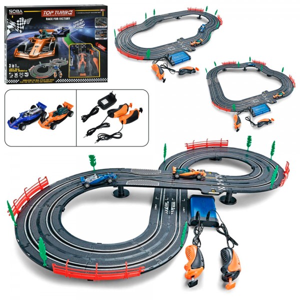 243810 Трек A51-2A 280см/100-50-12см,д/к(на шнурі,пульт2шт),1:43,машина2шт,від мережі,220V,в кор.,46-38-7см