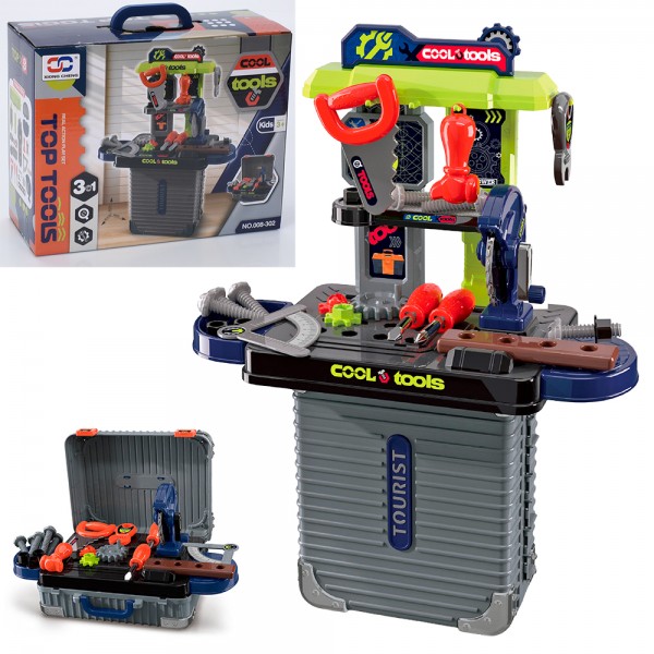 246523 Стіл з інструментами 008-302 3в1, верстак,, пила (механічна), молоток,викрутки,чемодан 35,5-18-в47см