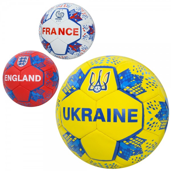 162889 М'яч футбольний 2500-268 розмір 5, ПУ1,4мм., ручна робота, 32панелі,3види(країни),400-420г.,кул.
