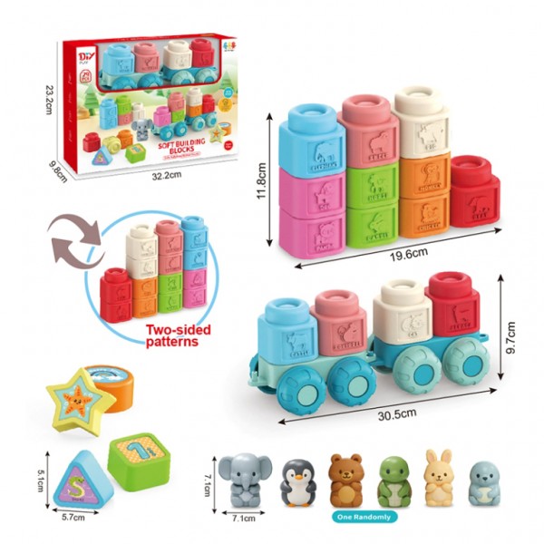 261397 Конструктор 668-4D м'який, блоки, платформа з колесами 2шт, тварина, 29дет., мікс видів, в коробці