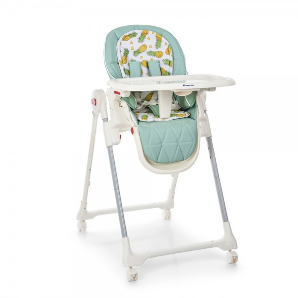 70240 Стільчик ME 1037 CRYSTAL Pineapple Mint для годування, ремені безпеки, матрац,4 колеса,шкіра,зелений