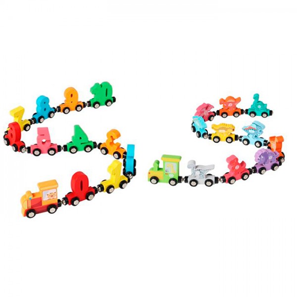 245092 Дерев'яна іграшка Паровозик MD 0760 вагони,магн.кріпл.,2 види(цифри, динозаври),в кор.,20,5-13,5-4см