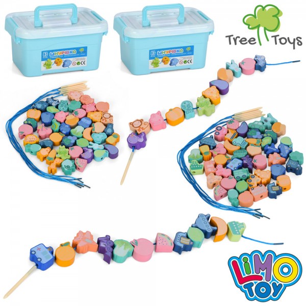 245082 Дерев'яна іграшка Шнурiвка MD 0145 овочі,фрукти,англ.,шнурок 5шт,2 види(тварини,трансп.),в чемодані