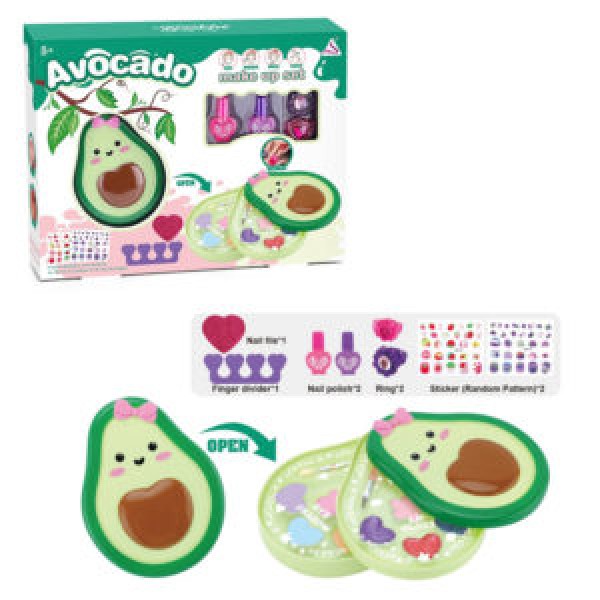 249404 Косметика JYN-202  авокадо,2яруси,тіні,набір для манік.лак2шт,наліпки,пилка.розділ.каблучка2шт.кор.