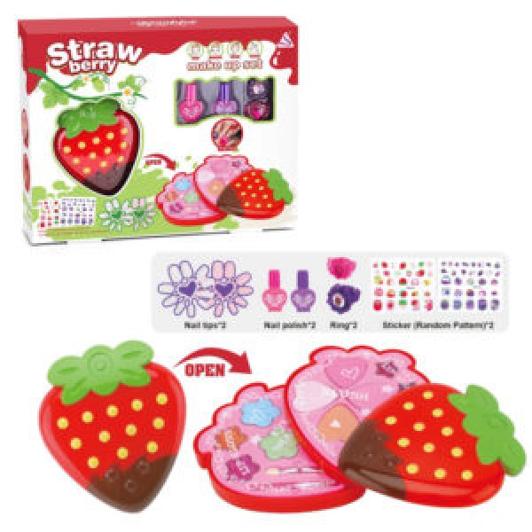 249407 Косметика JYN-206 полуниця,2яруси,тіні,набір для манік.лак2шт,наліп,накл.нігті.каблуч.2шт.кор.