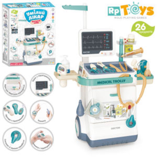 249403 Набір лікаря 660-89 стіл-возик,рентген,стетоскоп,мед.інструменти, звук,світ.бат.кор.46-38-12,5см