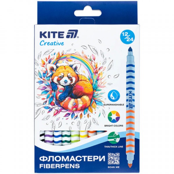 224742 Фломастери двосторонні, набір 12шт, Kite Creative