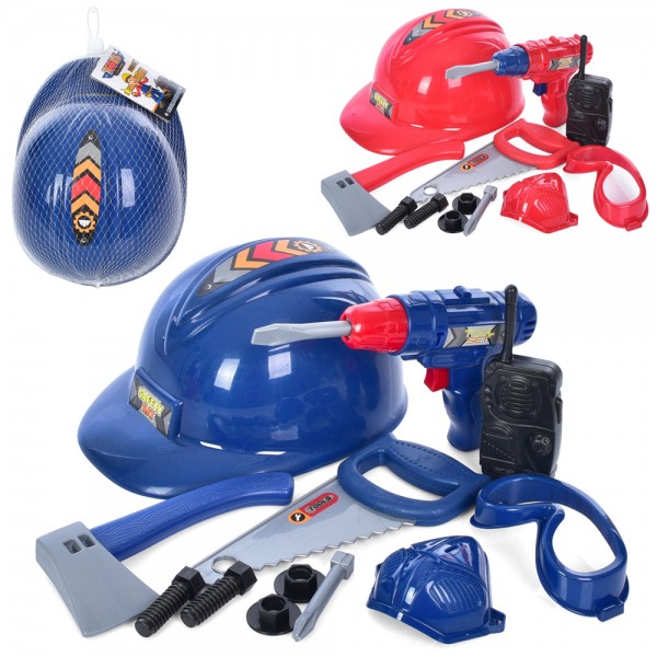 147237 Набір інструментів 113-1 шуруповерт, каска, пила, сокира, маска, рація, сітка, 22,5-12-17 см.