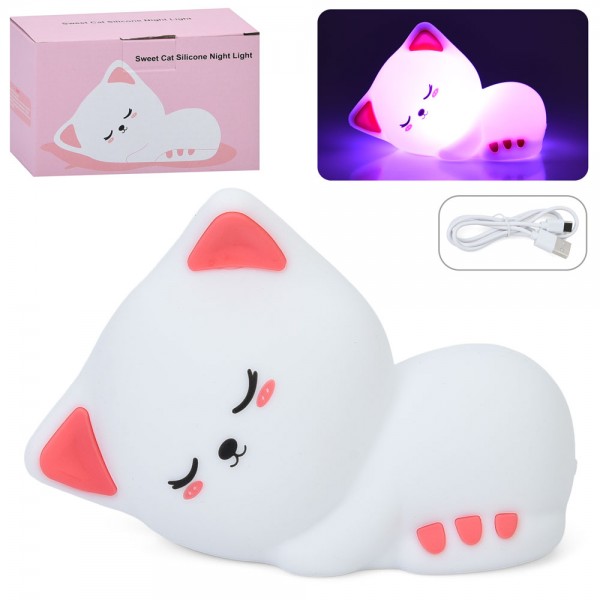 244395 Нічник INT 0021 кіт, акум, світло (кольорове), сенсорний, таймер, USBзарядне, в кор.,15-10-7,5см