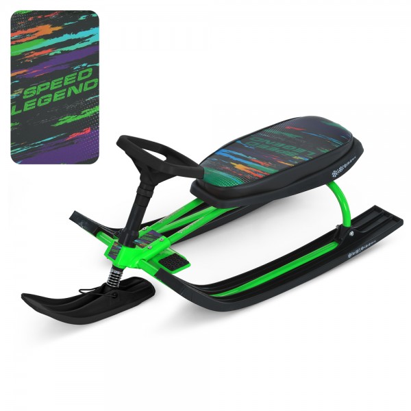 244055 Снігокат MS 1778-7 низька рама,106-47-41см,м'яке сидіння(екошкіра,45-21см,2 полож.), малюнок,зелений