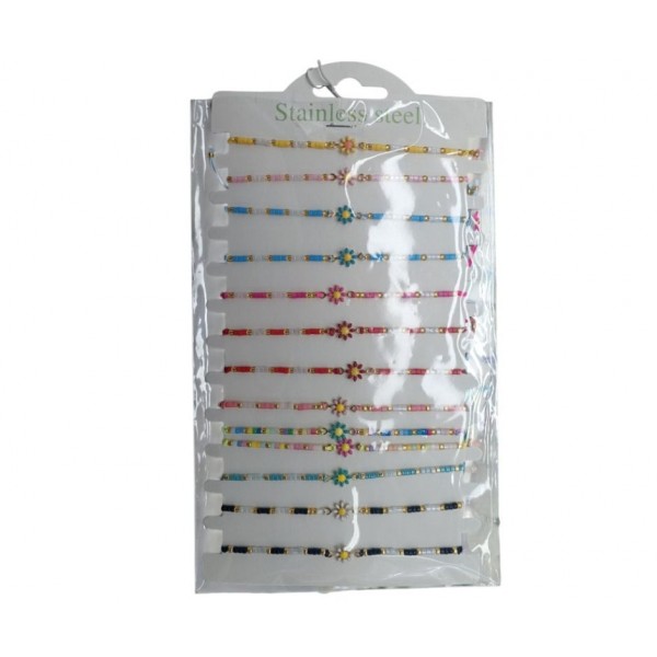 227791 Браслет FG241025104 квітка, бісер, мікс кольорів, лист, 10-21-0,5 см.