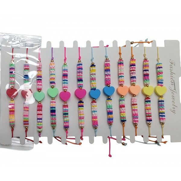 227759 Браслет FG241025107 серце, намистини, мікс кольорів, лист, 10-21-0,5 см.